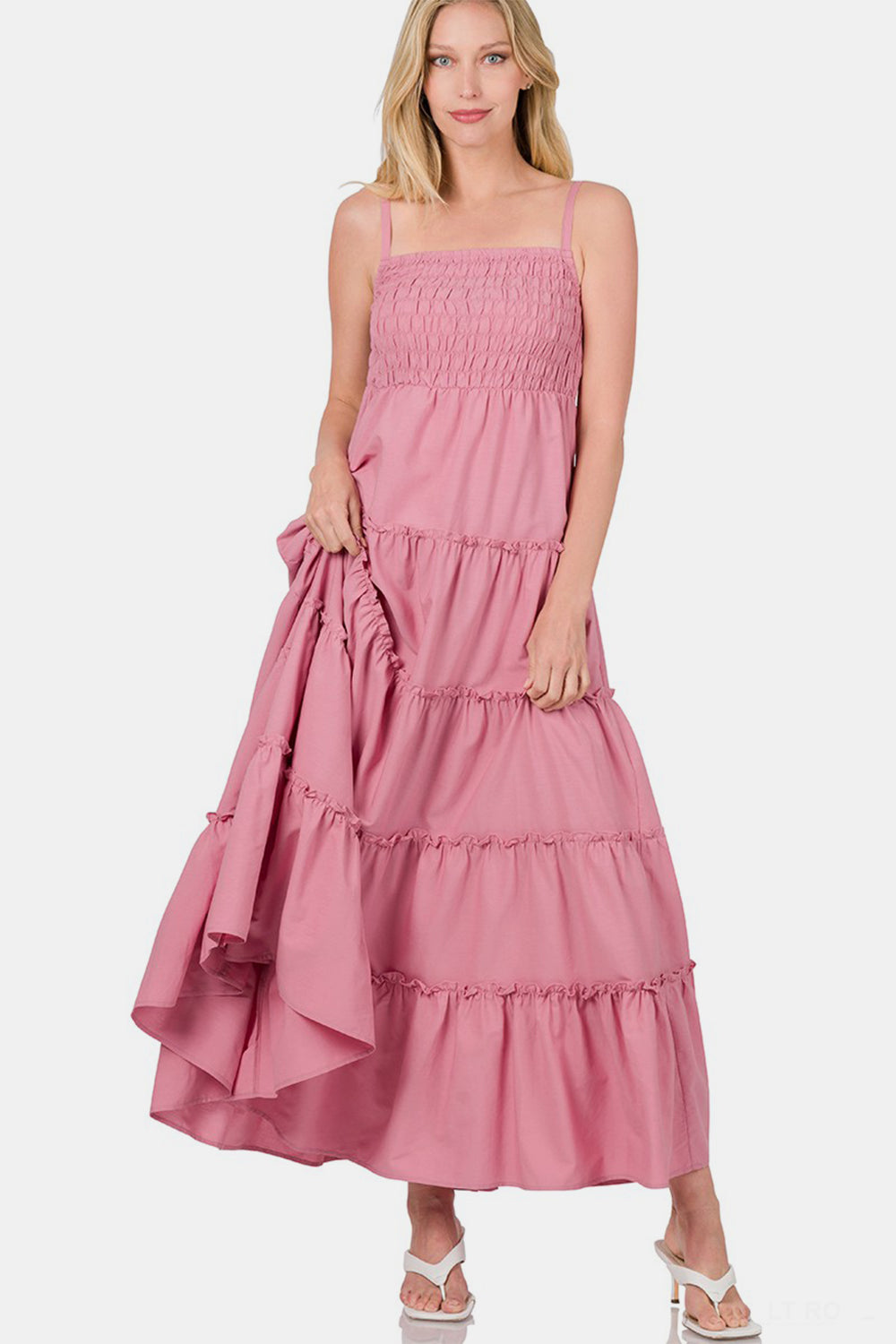 Zenana Woven Smocked Tiered Cami Maxi Dress - felvior