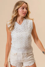 BiBi Chevron Pointelle Pearl Knit Top