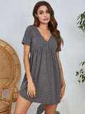 V-Neck Short Sleeve Lounge Dress - felvior