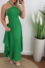 Smocked Printed Halter Neck Dress