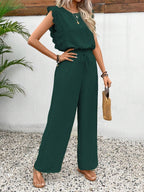 Lace Trim Round Neck Top and Pants Set