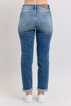 Judy Blue Full Size Mid Rise Skinny Cuff Jeans with Pockets Plus Size