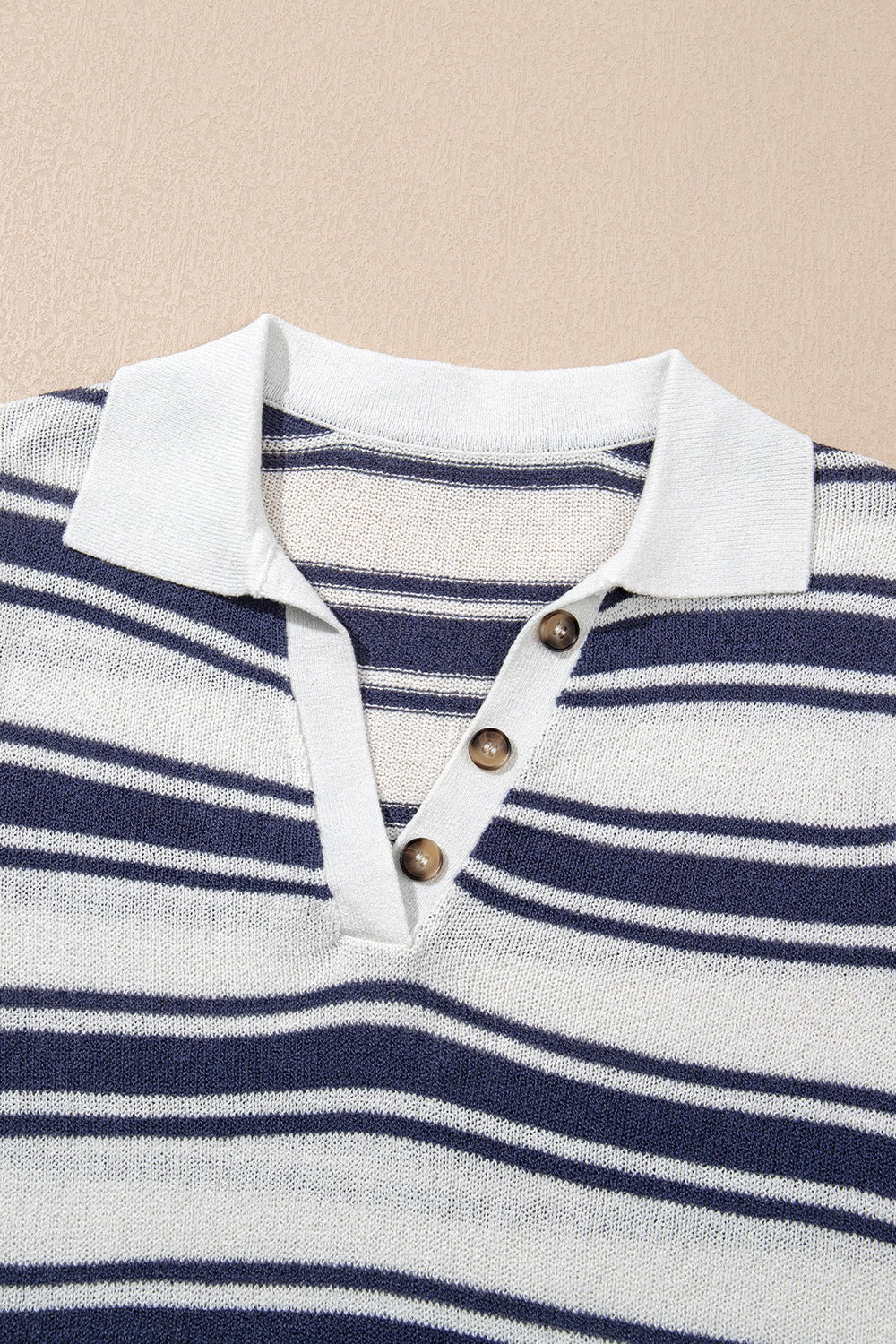 Stripe Johnny Collar Short Sleeve Knit Top - felvior