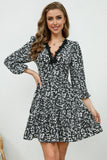 Printed Plunge Neck Flounce Sleeve Mini Dress - felvior