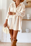 Lace Crochet Collared Neck Oversized Shirt - felvior