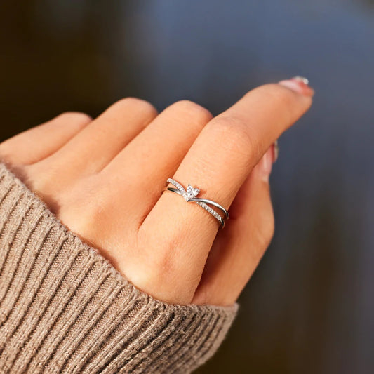 925 Sterling silver Inlaid Zircon Heart Open Ring - felvior