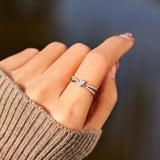 925 Sterling silver Inlaid Zircon Heart Open Ring - felvior
