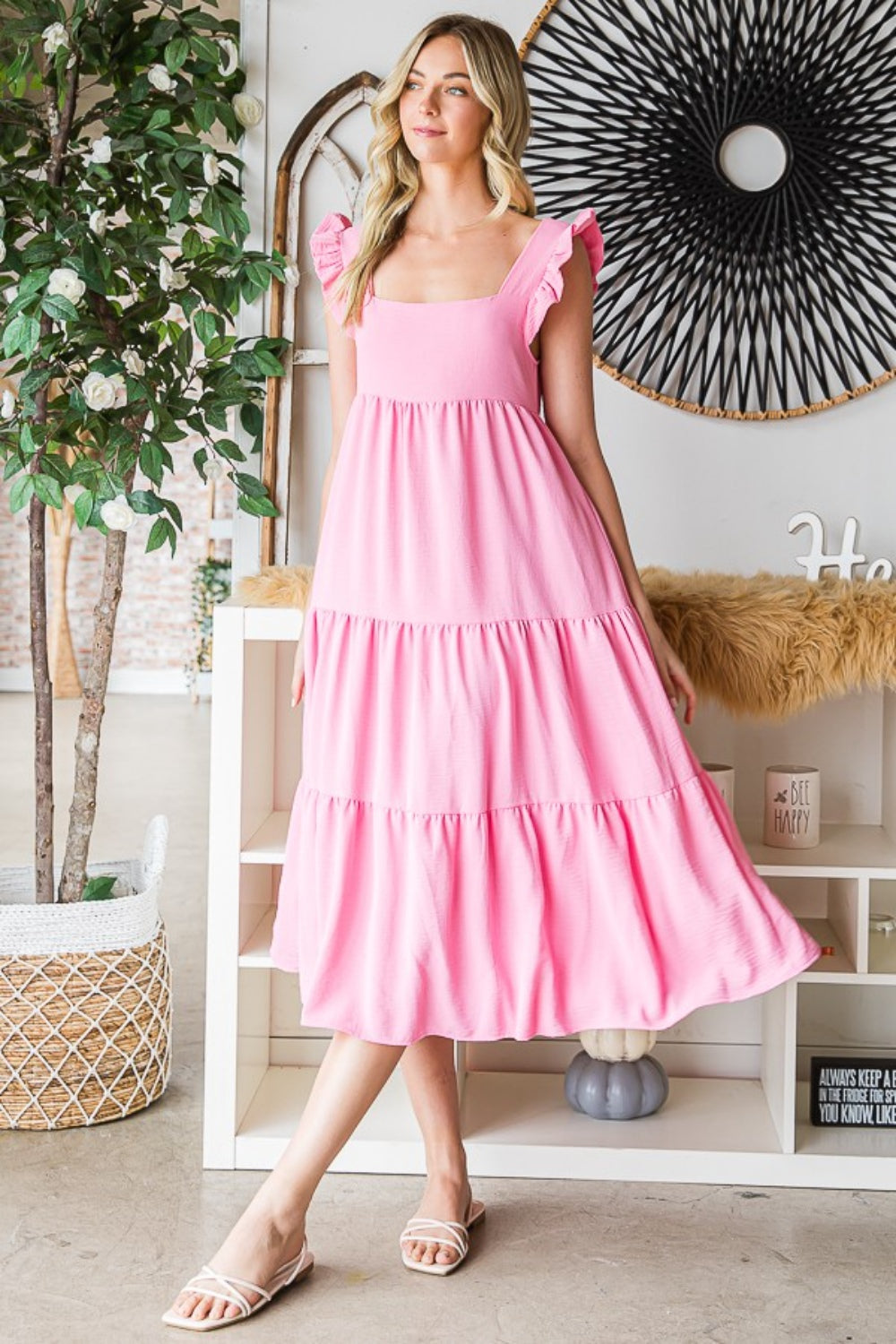 Reborn J Ruffled Sleeveless Tiered Midi Dress - felvior