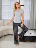 V-Neck Short Sleeve Top and Pants Lounge Set - felvior