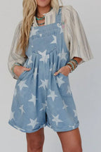 Star Print Square Neck Denim Overalls