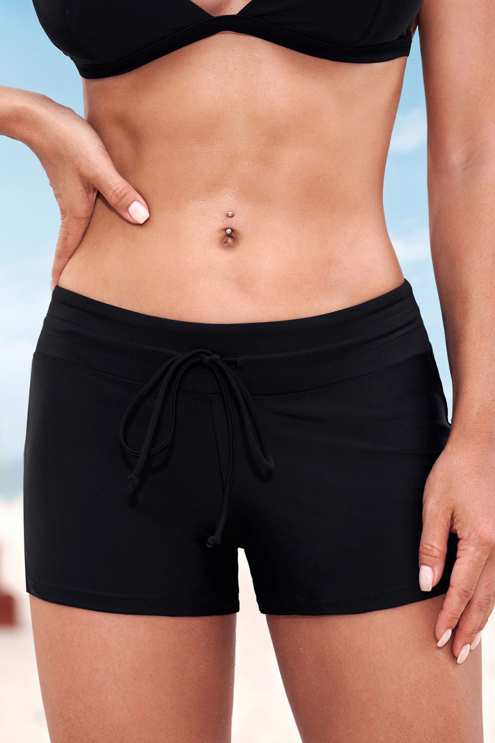 Full Size Run Contrast Drawstring Swim Bottoms - felvior