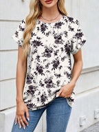 Printed Round Neck Short Sleeve Top