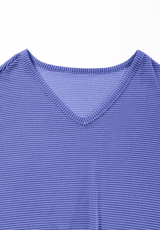 Texture V-Neck Long Sleeve Top - felvior