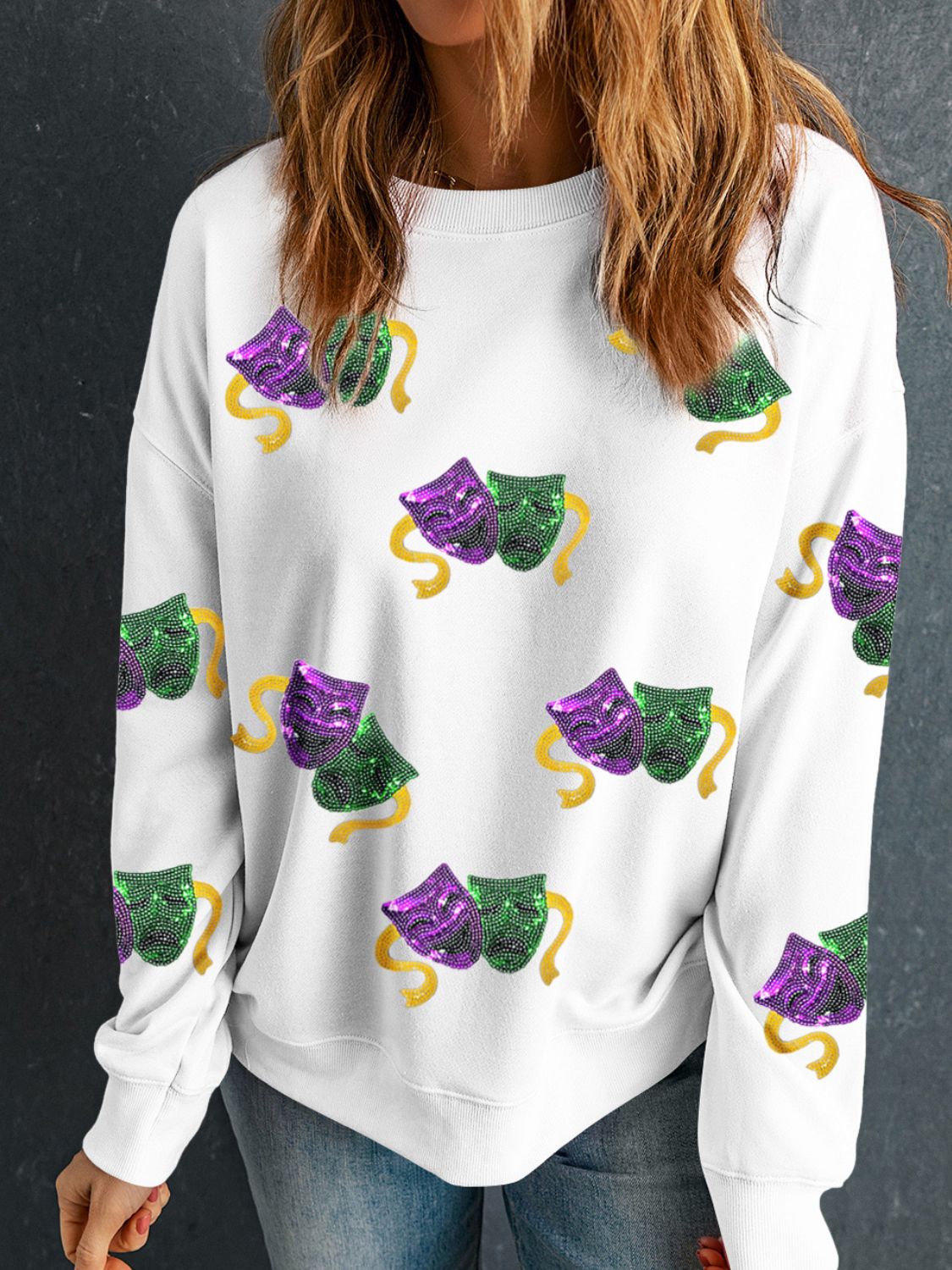 Pailletten-Sweatshirt mit Rundhalsausschnitt und langen Ärmeln Zweitbild