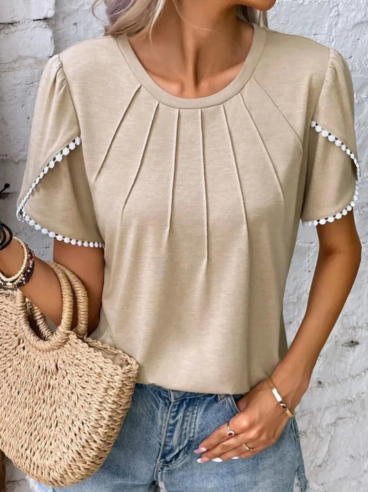 Full Size Round Neck Petal Sleeve Blouse Plus Size - felvior