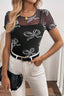 Bow Mesh Round Neck Short Sleeve T-Shirt