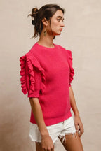 BiBi Ruffle Sleeve Ribbed Sweater