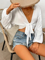 Tied V-Neck Cropped Cover-Up