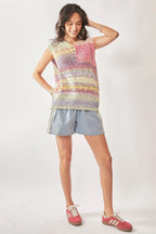 Davi & Dani Multi Color Crochet Sleeveless Knit Vest Top