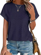 Eyelet Round Neck Short Sleeve Top