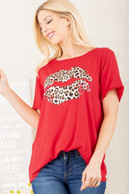 Heimish Full Size Leopard Lip Round Neck Short Sleeve T-Shirt Plus Size
